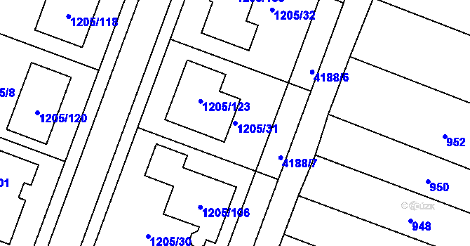 Parcela st. 1205/31 v KÚ Starovice, Katastrální mapa
