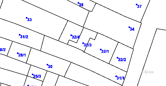 Parcela st. 32/3 v KÚ Starovice, Katastrální mapa