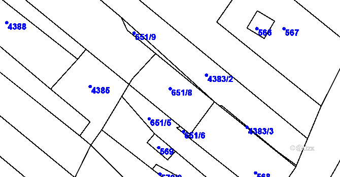 Parcela st. 651/8 v KÚ Starovice, Katastrální mapa