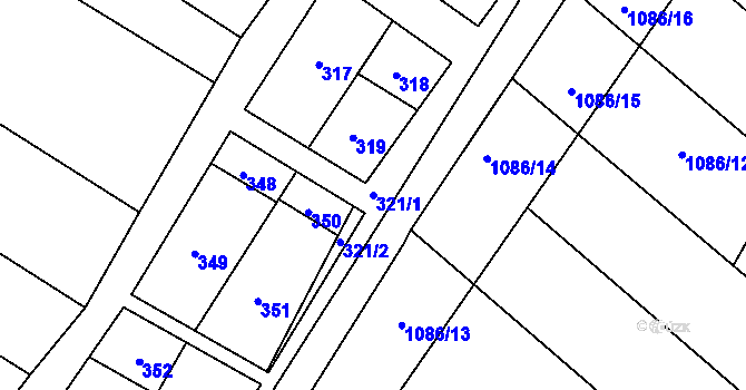 Parcela st. 321/1 v KÚ Starovice, Katastrální mapa