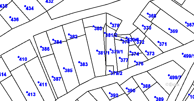 Parcela st. 381/1 v KÚ Starovice, Katastrální mapa