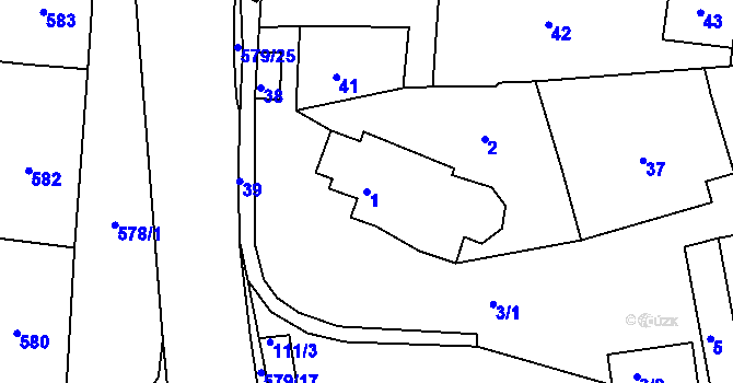 Parcela st. 1 v KÚ Starovičky, Katastrální mapa