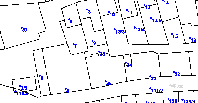 Parcela st. 36 v KÚ Starovičky, Katastrální mapa
