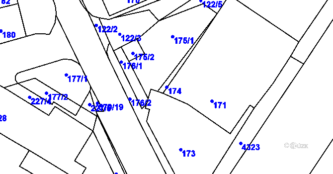 Parcela st. 174 v KÚ Starovičky, Katastrální mapa