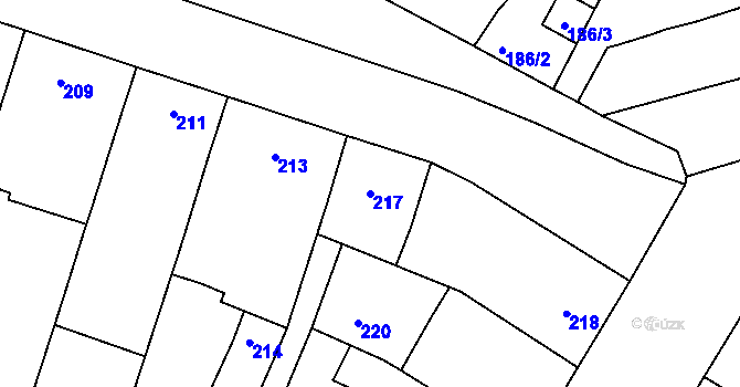 Parcela st. 217 v KÚ Starovičky, Katastrální mapa