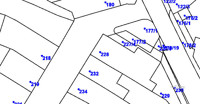 Parcela st. 228 v KÚ Starovičky, Katastrální mapa