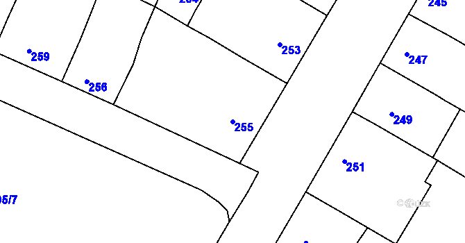 Parcela st. 255 v KÚ Starovičky, Katastrální mapa