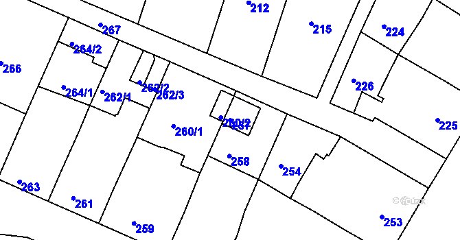 Parcela st. 257 v KÚ Starovičky, Katastrální mapa