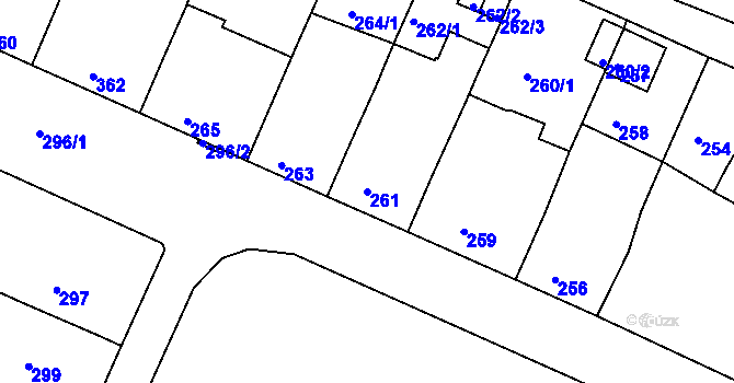 Parcela st. 261 v KÚ Starovičky, Katastrální mapa