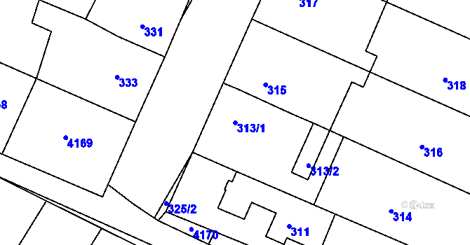 Parcela st. 313/1 v KÚ Starovičky, Katastrální mapa