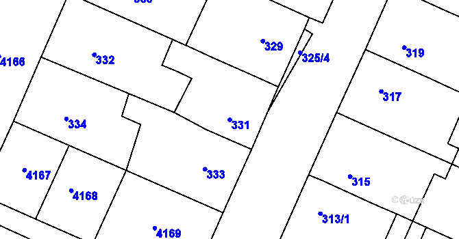 Parcela st. 331 v KÚ Starovičky, Katastrální mapa