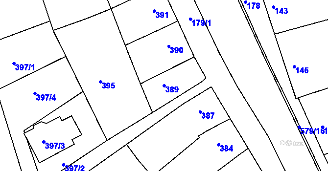 Parcela st. 389 v KÚ Starovičky, Katastrální mapa
