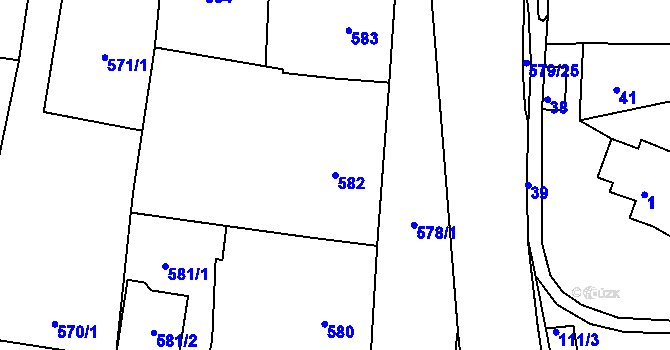Parcela st. 582 v KÚ Starovičky, Katastrální mapa