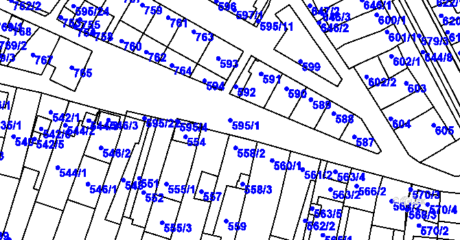 Parcela st. 595/1 v KÚ Starovičky, Katastrální mapa
