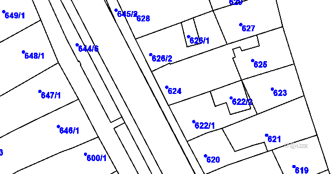 Parcela st. 624 v KÚ Starovičky, Katastrální mapa