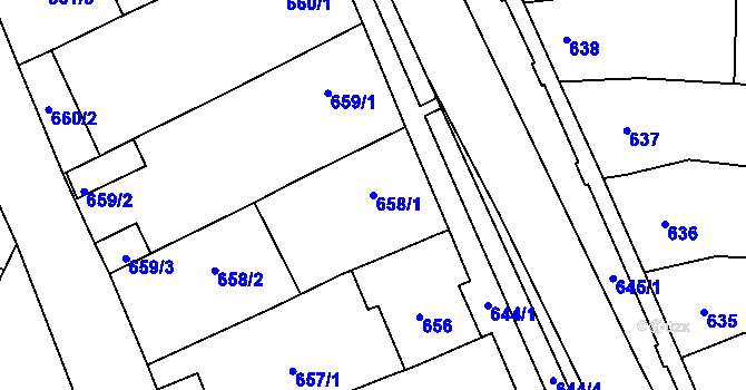 Parcela st. 658/1 v KÚ Starovičky, Katastrální mapa