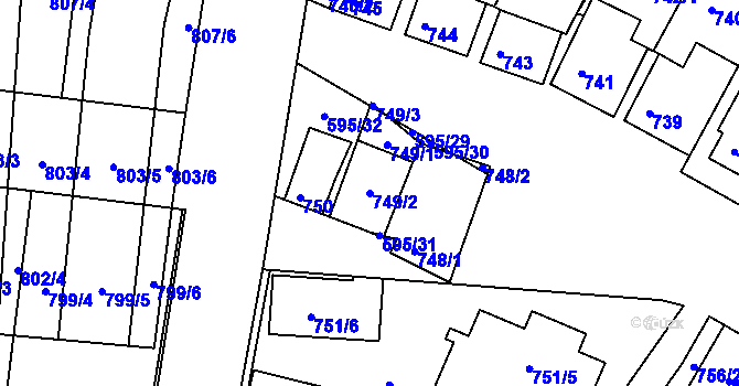Parcela st. 749/2 v KÚ Starovičky, Katastrální mapa