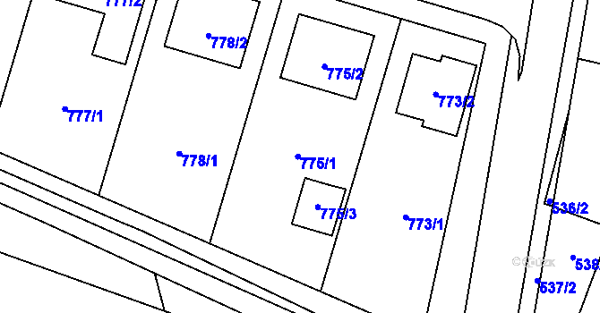 Parcela st. 775 v KÚ Starovičky, Katastrální mapa