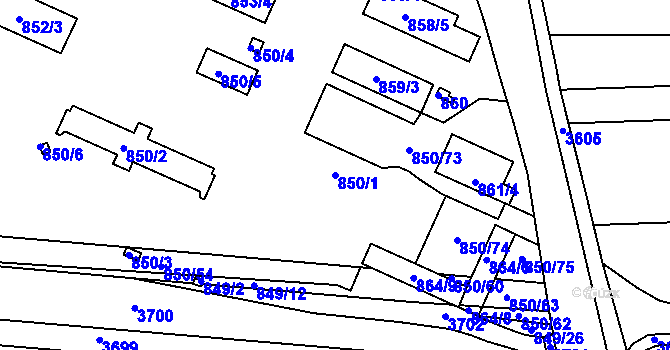 Parcela st. 850/1 v KÚ Starovičky, Katastrální mapa