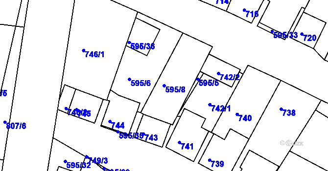 Parcela st. 595/8 v KÚ Starovičky, Katastrální mapa