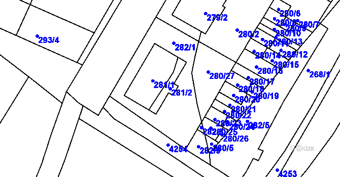 Parcela st. 281/2 v KÚ Starovičky, Katastrální mapa