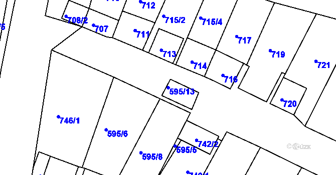 Parcela st. 595/13 v KÚ Starovičky, Katastrální mapa