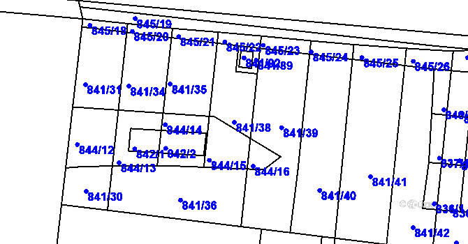 Parcela st. 841/38 v KÚ Starovičky, Katastrální mapa