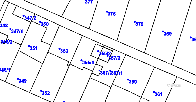 Parcela st. 355/2 v KÚ Starovičky, Katastrální mapa