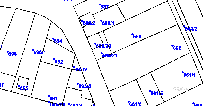 Parcela st. 595/21 v KÚ Starovičky, Katastrální mapa