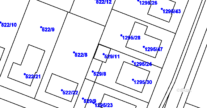 Parcela st. 529/11 v KÚ Starovičky, Katastrální mapa