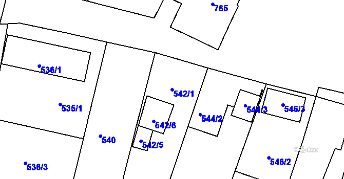 Parcela st. 542/1 v KÚ Starovičky, Katastrální mapa