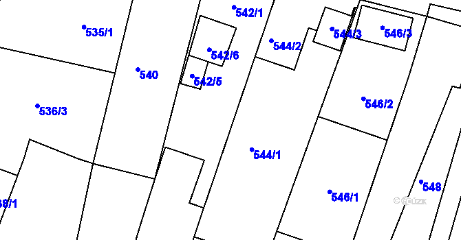 Parcela st. 542/3 v KÚ Starovičky, Katastrální mapa