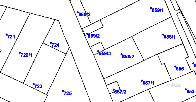 Parcela st. 659/3 v KÚ Starovičky, Katastrální mapa