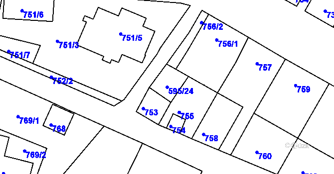 Parcela st. 595/24 v KÚ Starovičky, Katastrální mapa
