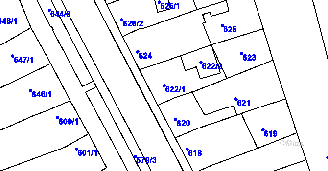 Parcela st. 622/1 v KÚ Starovičky, Katastrální mapa