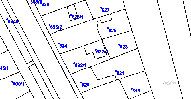 Parcela st. 622/2 v KÚ Starovičky, Katastrální mapa