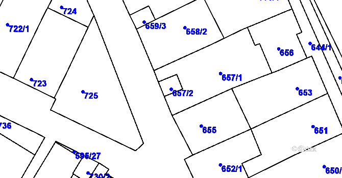 Parcela st. 657/2 v KÚ Starovičky, Katastrální mapa