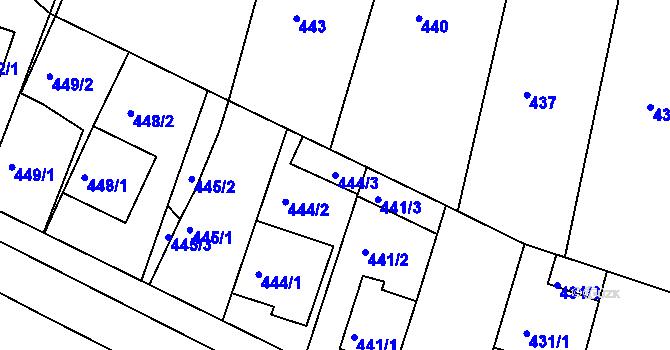 Parcela st. 444/3 v KÚ Starovičky, Katastrální mapa