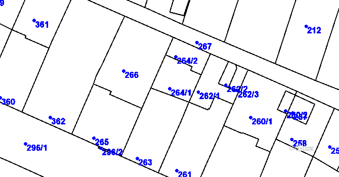 Parcela st. 264/1 v KÚ Starovičky, Katastrální mapa