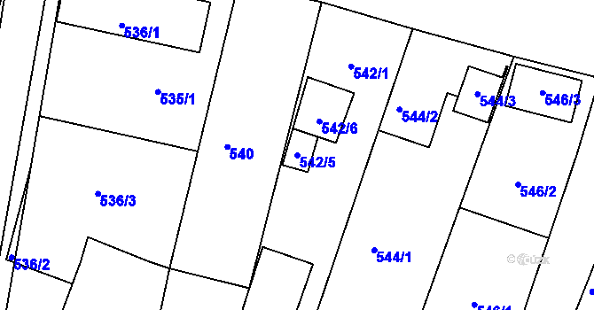 Parcela st. 542/5 v KÚ Starovičky, Katastrální mapa