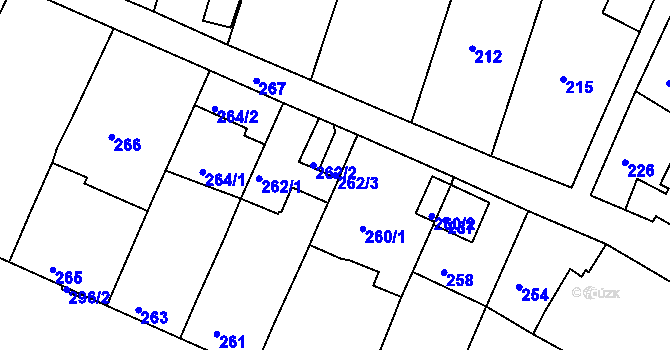Parcela st. 262/3 v KÚ Starovičky, Katastrální mapa