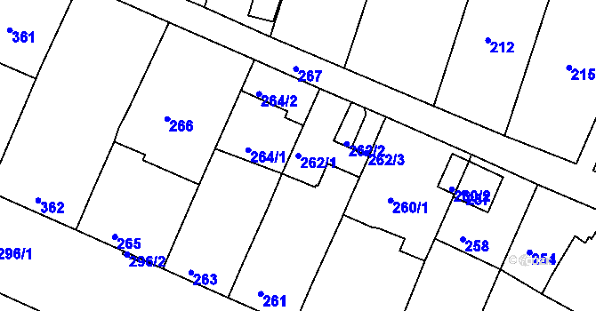 Parcela st. 262/1 v KÚ Starovičky, Katastrální mapa