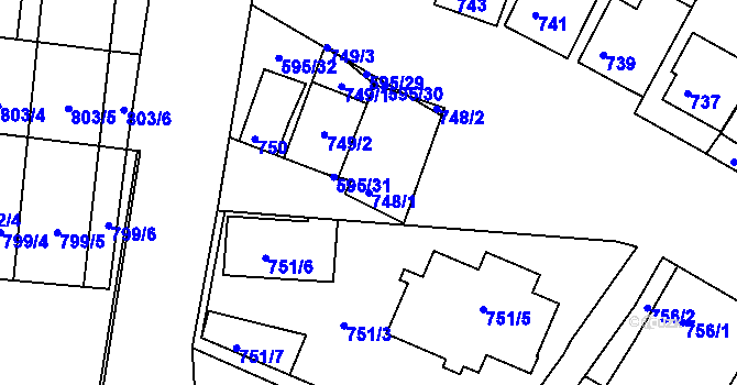 Parcela st. 748/1 v KÚ Starovičky, Katastrální mapa