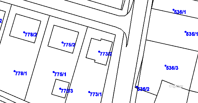Parcela st. 773/2 v KÚ Starovičky, Katastrální mapa