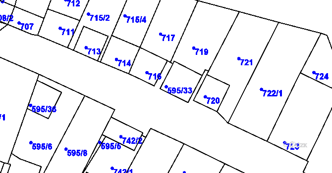 Parcela st. 595/33 v KÚ Starovičky, Katastrální mapa