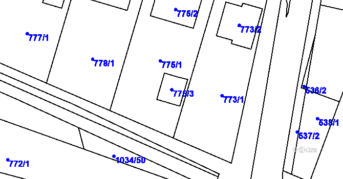 Parcela st. 775/3 v KÚ Starovičky, Katastrální mapa