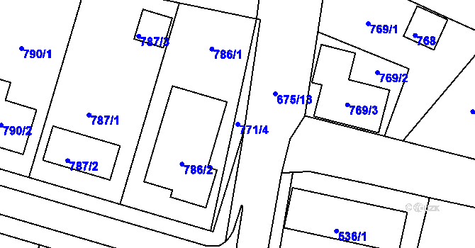 Parcela st. 771/4 v KÚ Starovičky, Katastrální mapa