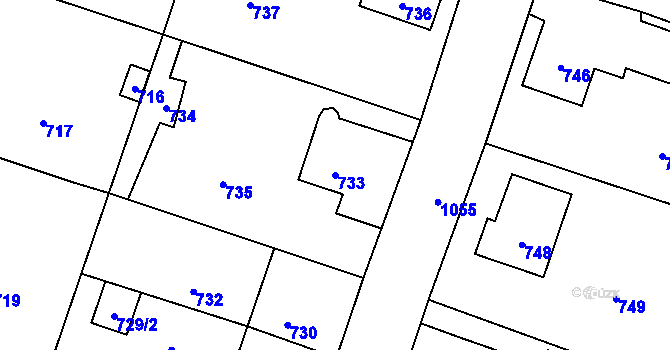 Parcela st. 733 v KÚ Starý Bohumín, Katastrální mapa