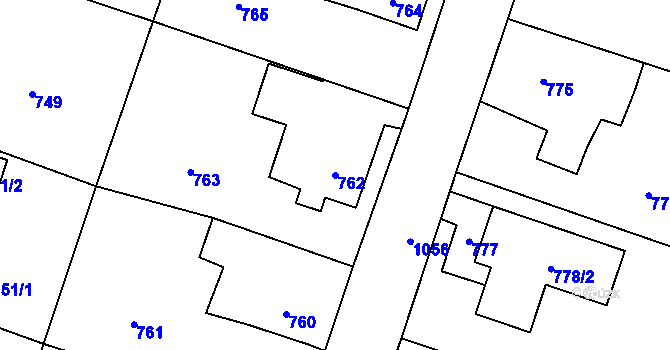 Parcela st. 762 v KÚ Starý Bohumín, Katastrální mapa