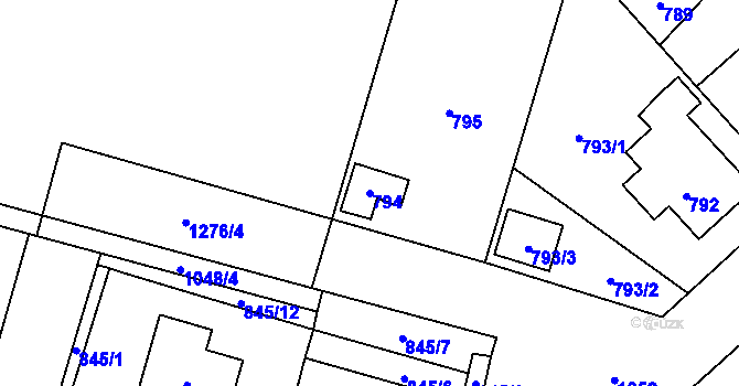 Parcela st. 794 v KÚ Starý Bohumín, Katastrální mapa